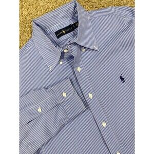 Ralph Lauren Dress‎ Shirt Button Up Long Sleeve Mens 17 / 43 Blue Striped